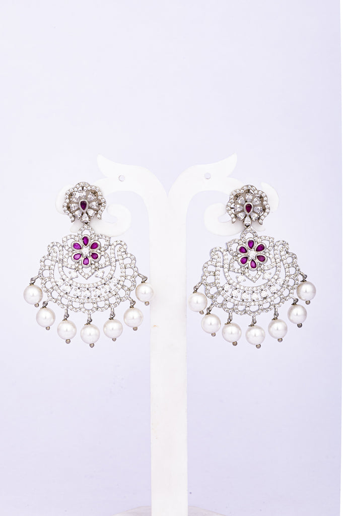Floral Chandelier Earrings with Pearls Stone