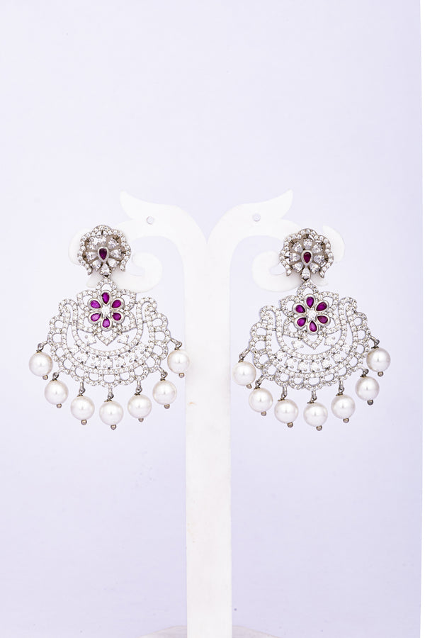 Floral Chandelier Earrings with Pearls Stone