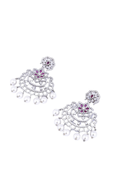 Floral Chandelier Earrings with Pearls Stone