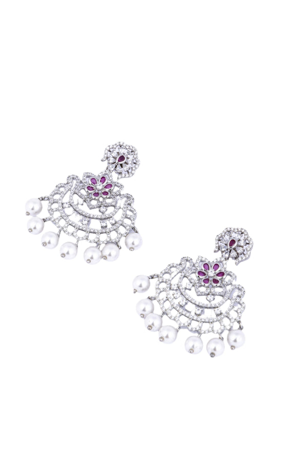 Floral Chandelier Earrings with Pearls Stone