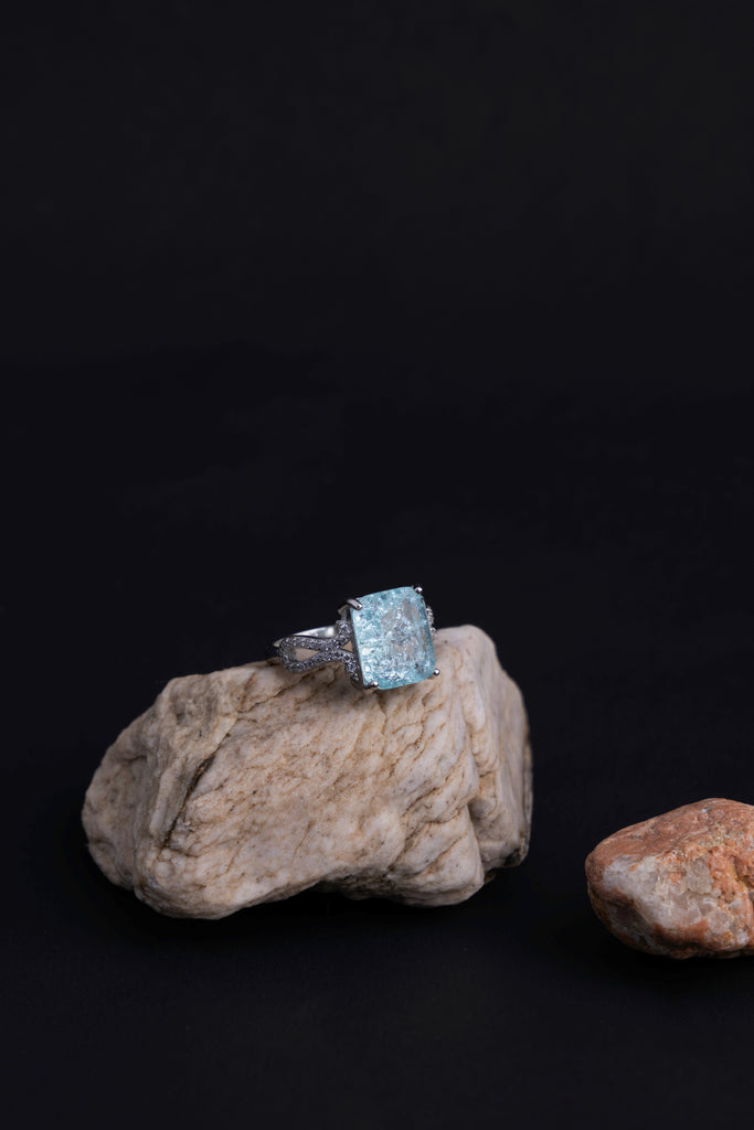 Diamond Square-Cut Blue Gemstone Ring