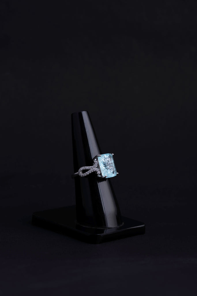 Diamond Square-Cut Blue Gemstone Ring