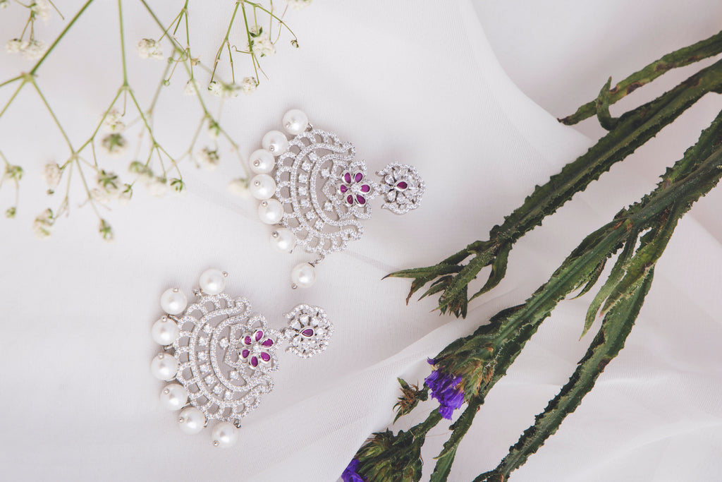 Floral Chandelier Earrings with Pearls Stone