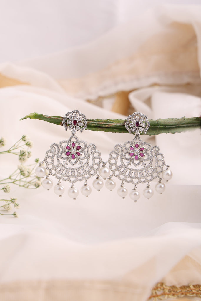 Floral Chandelier Earrings with Pearls Stone