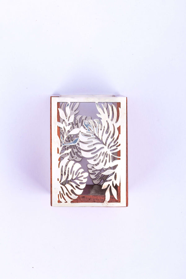 Elegant Wooden Pen Holder with Floral Metalwork