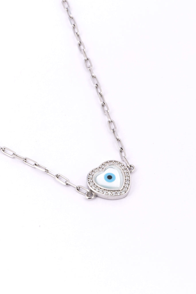 Silver Evil Eye Heart Necklace