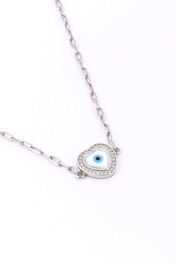 Silver Evil Eye Heart Necklace