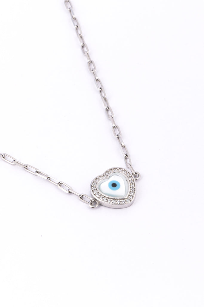 Silver Heart Evil Eye Necklace