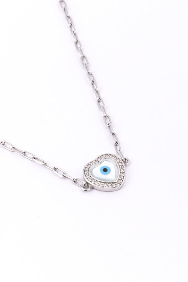 Silver Heart Evil Eye Necklace