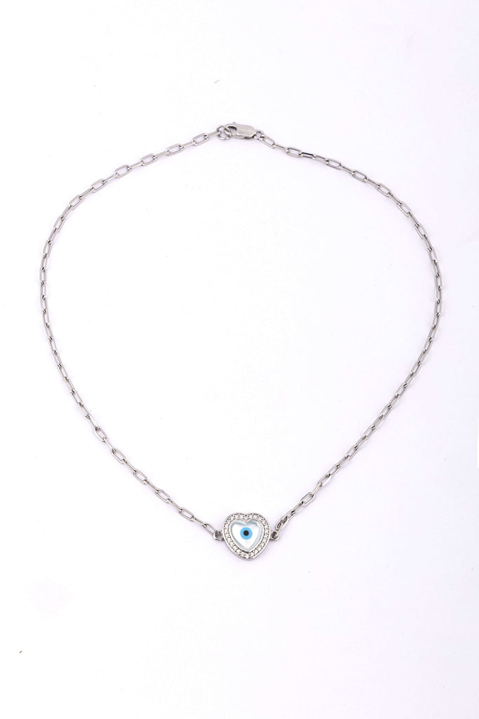 Silver Evil Eye Heart Necklace