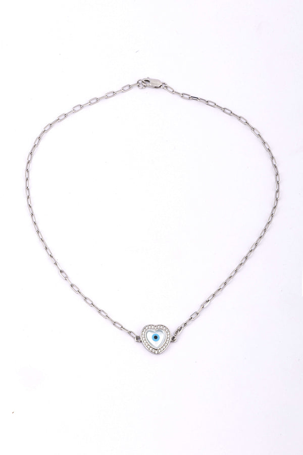 Silver Evil Eye Heart Necklace
