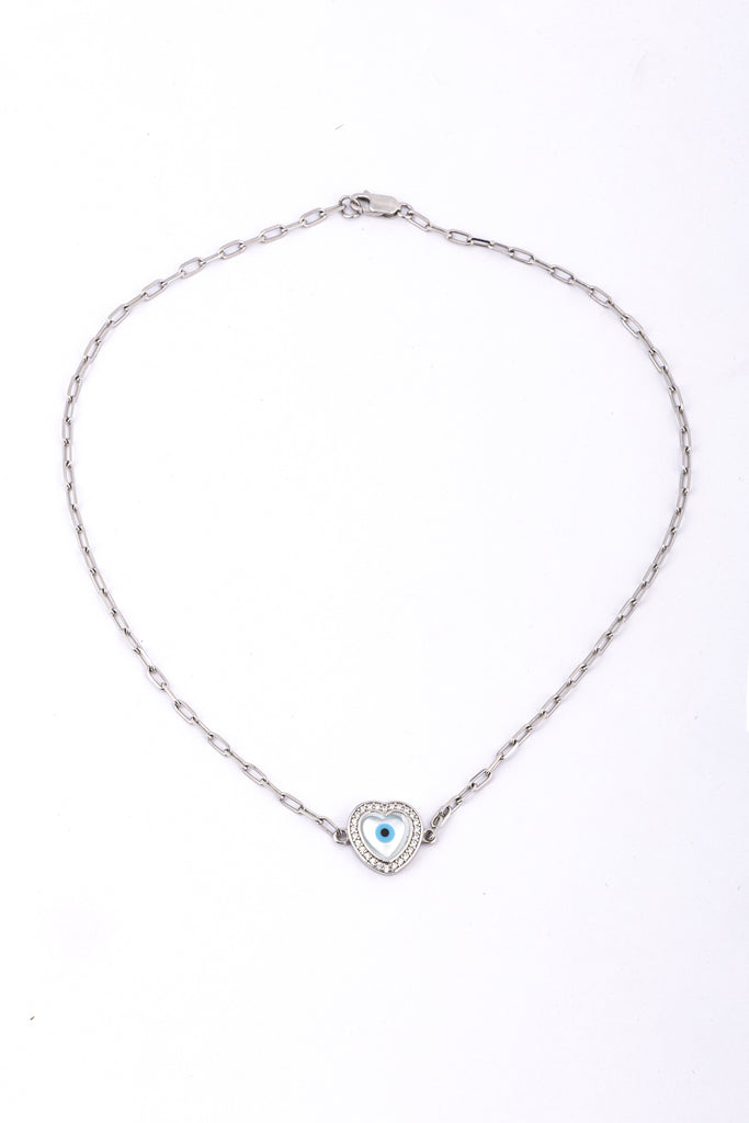 Silver Heart Evil Eye Necklace