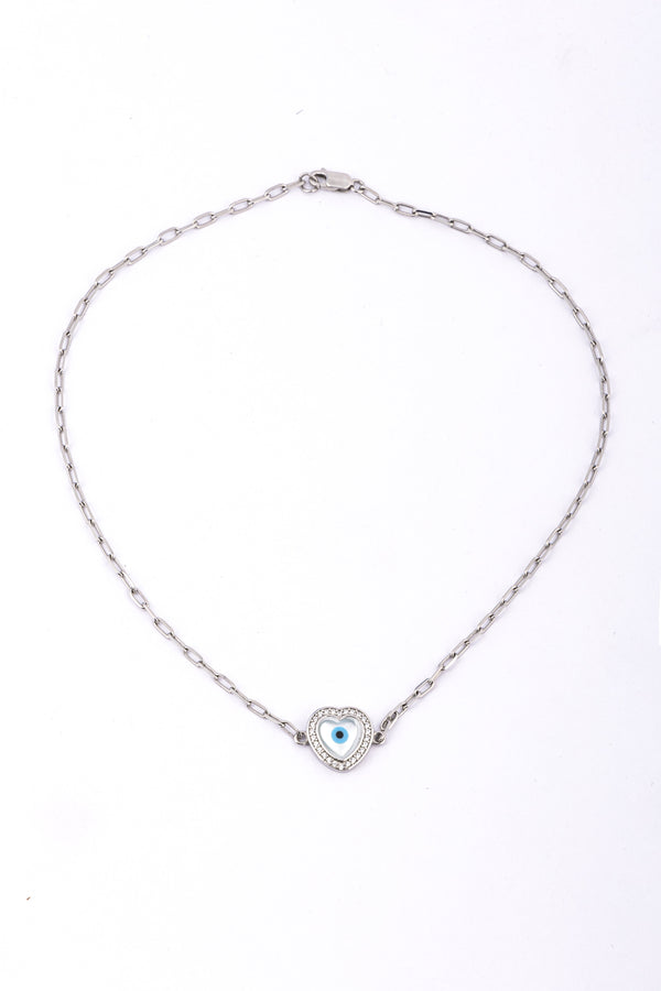 Silver Heart Evil Eye Necklace