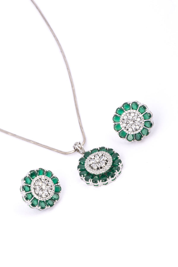 Emerald and Diamond Halo Jewelry Set