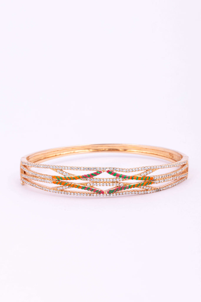 Gold and Enamel Multi-Strand Diamond Bangle