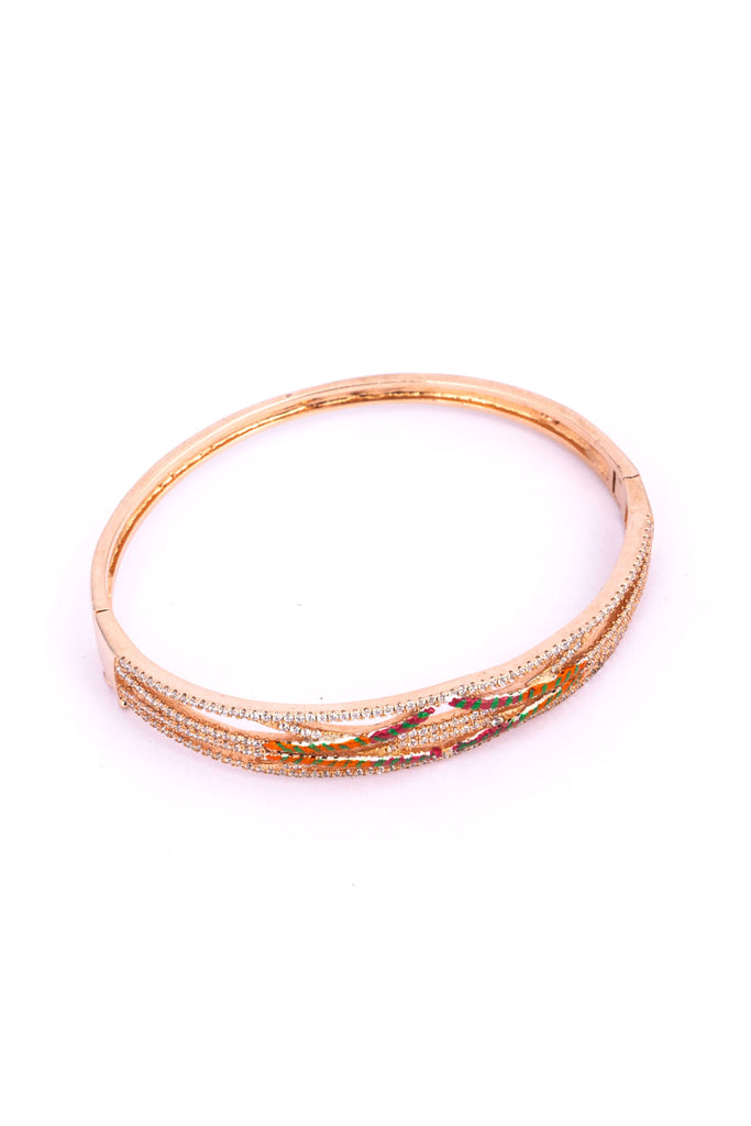 Gold and Enamel Multi-Strand Diamond Bangle