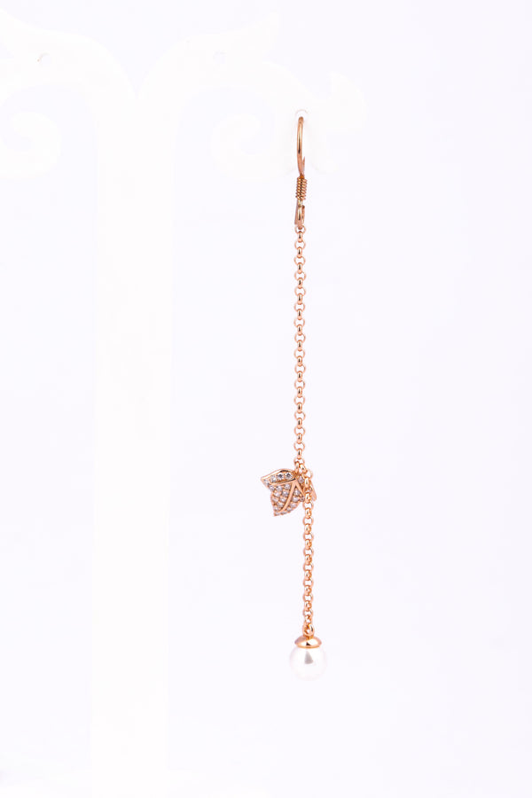 Rose Gold Crystal Leaf Pearl Earrings