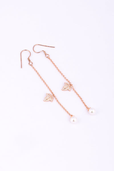 Rose Gold Crystal Leaf Pearl Earrings