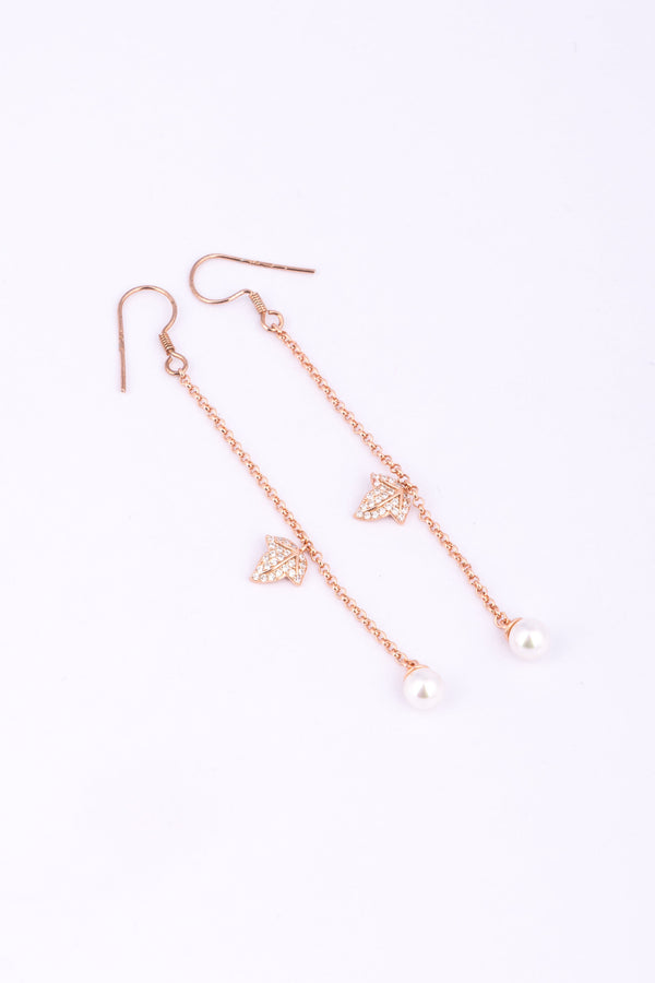Rose Gold Crystal Leaf Pearl Earrings