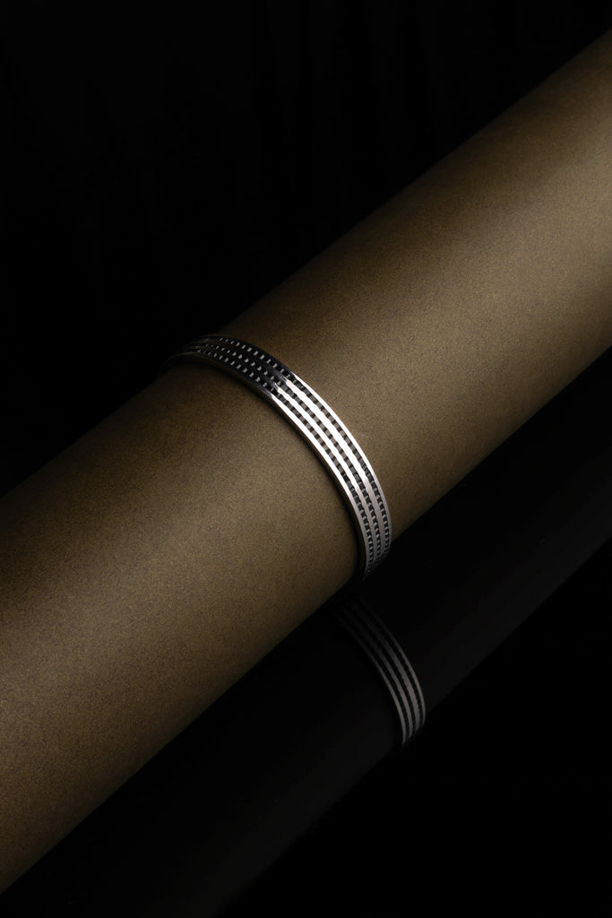 Silver Perforated Triple Row Bangle Bracelet