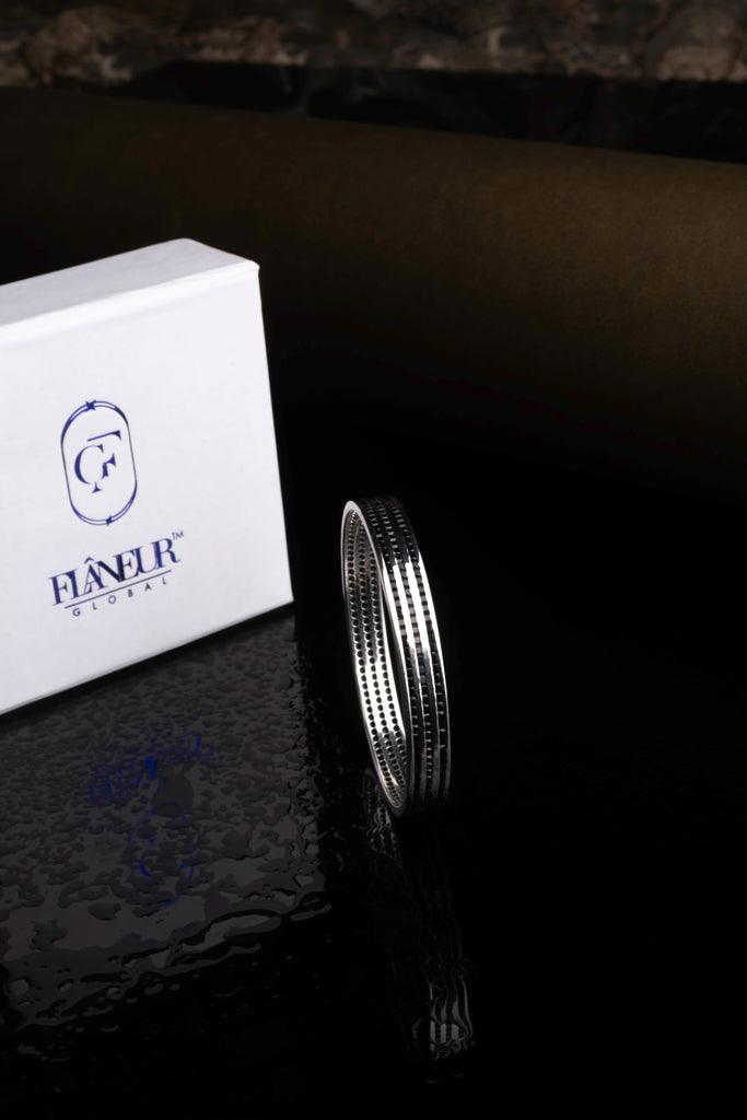 Silver Perforated Triple Row Bangle Bracelet