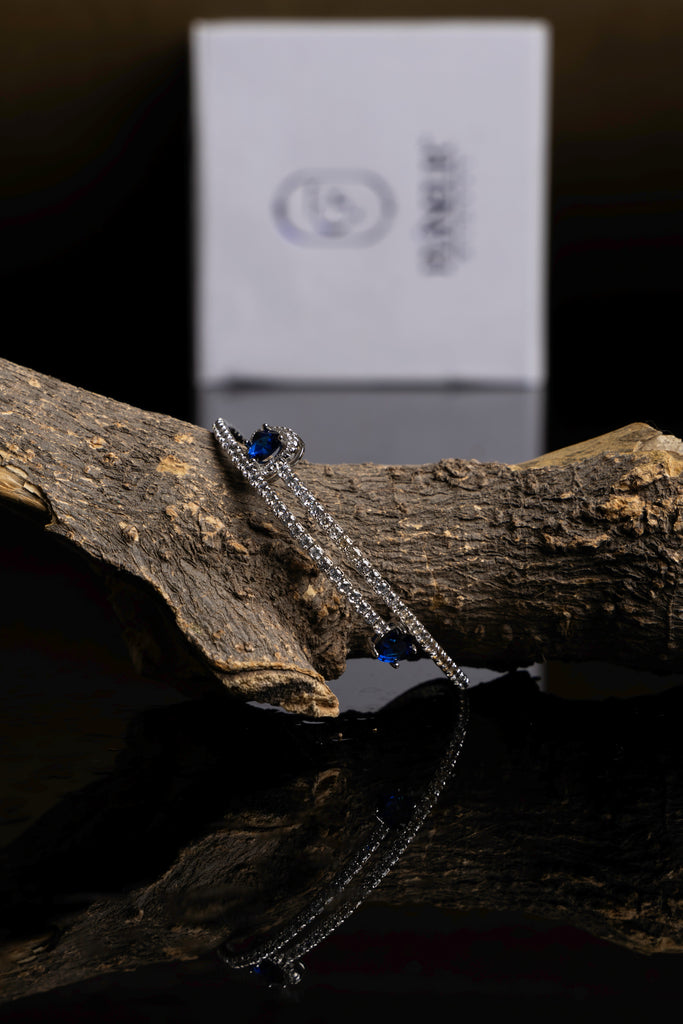 Blue Heart Gemstone Halo Bracelet