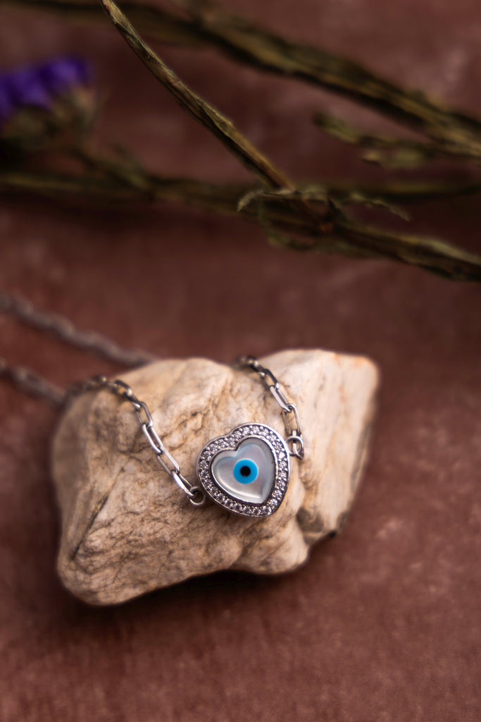 Silver Heart Evil Eye Necklace
