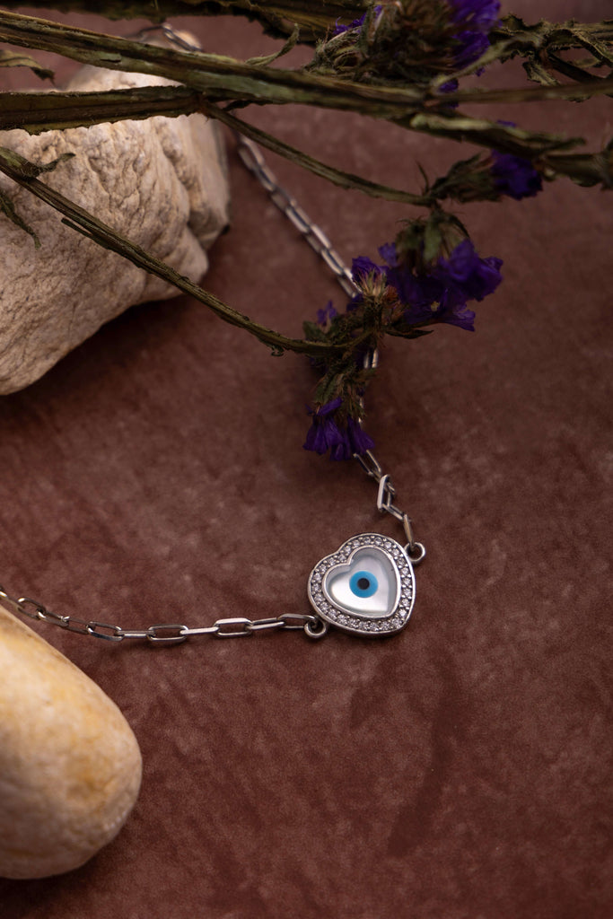 Silver Evil Eye Heart Necklace