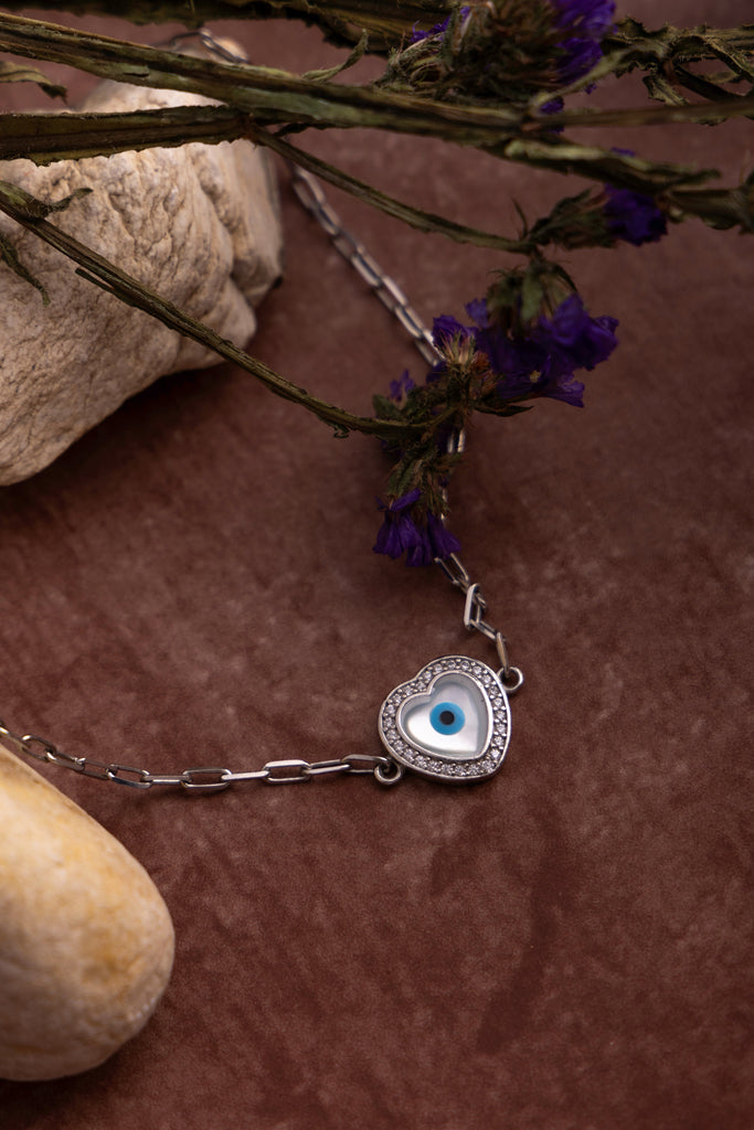 Silver Heart Evil Eye Necklace
