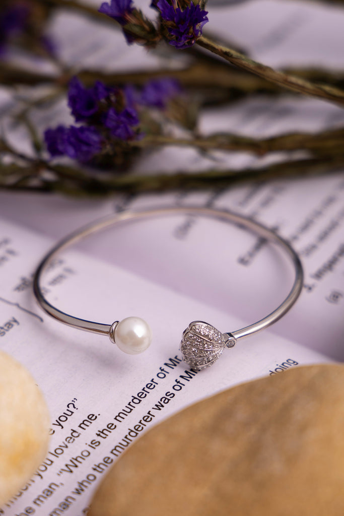 Pearl and Gemstone Sterling Silver Bangle