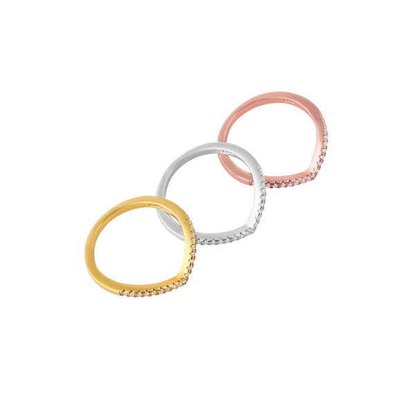 Pave V-Shape Stackable Rings in Three Tones for her