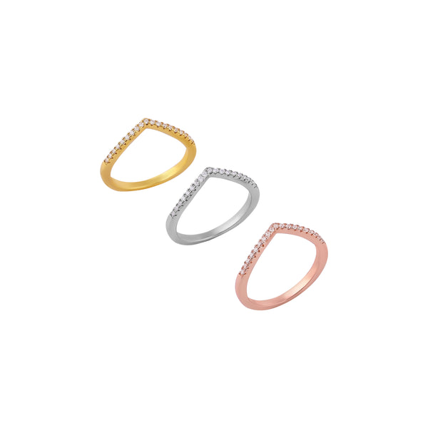 Pave V-Shape Stackable Rings in Three Tones for her