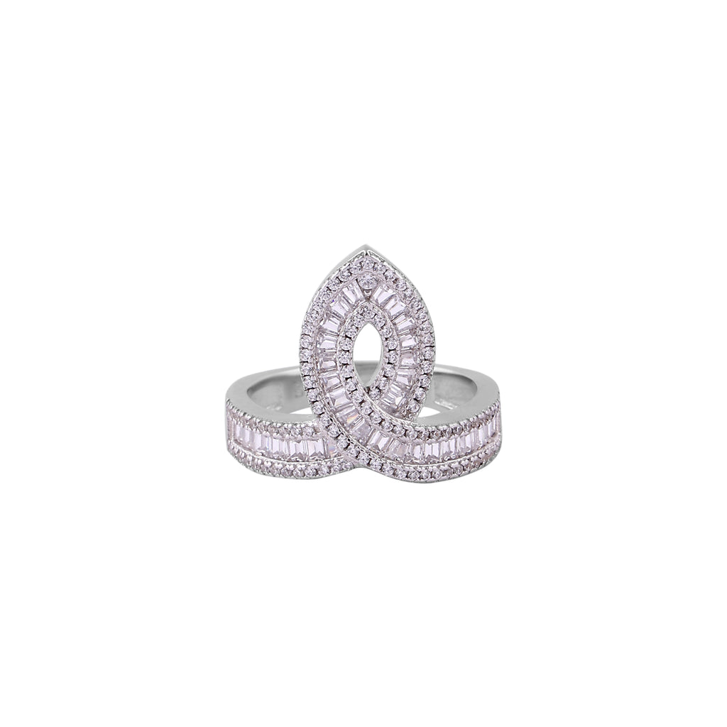 Pear and Baguette CZ Multi-Row Silver Ring for her