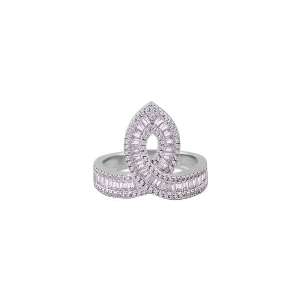Pear and Baguette CZ Multi-Row Silver Ring for her