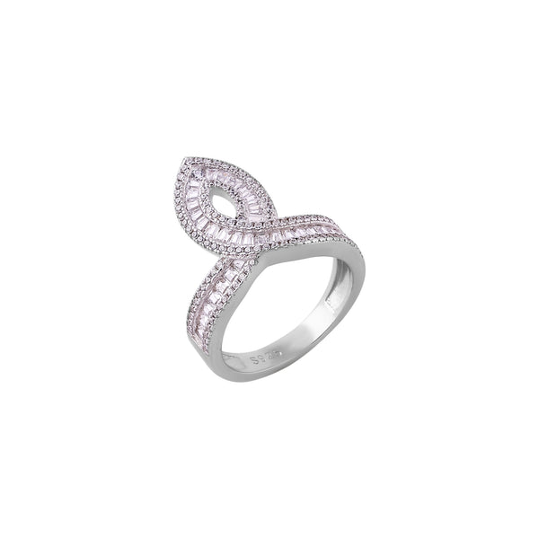 Pear and Baguette CZ Multi-Row Silver Ring for her