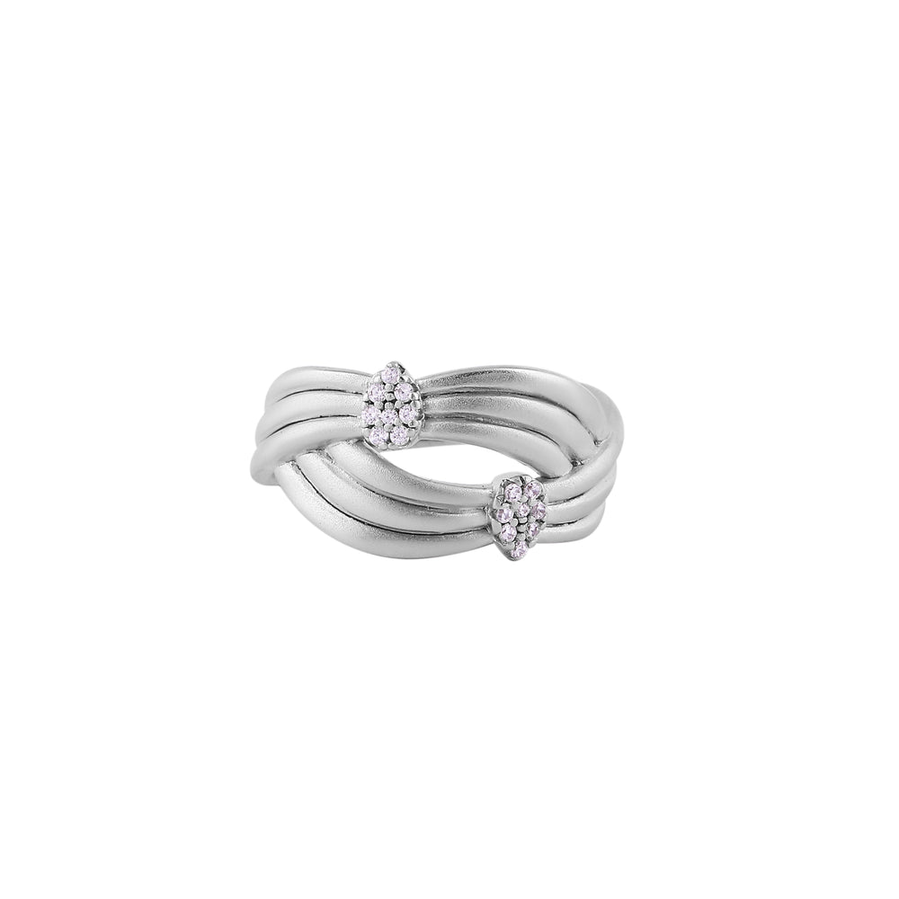 Braided Multi-Row CZ Silver Ring for her