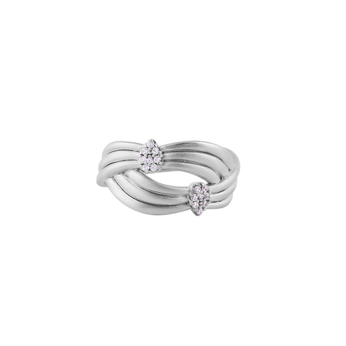 Braided Multi-Row CZ Silver Ring for her