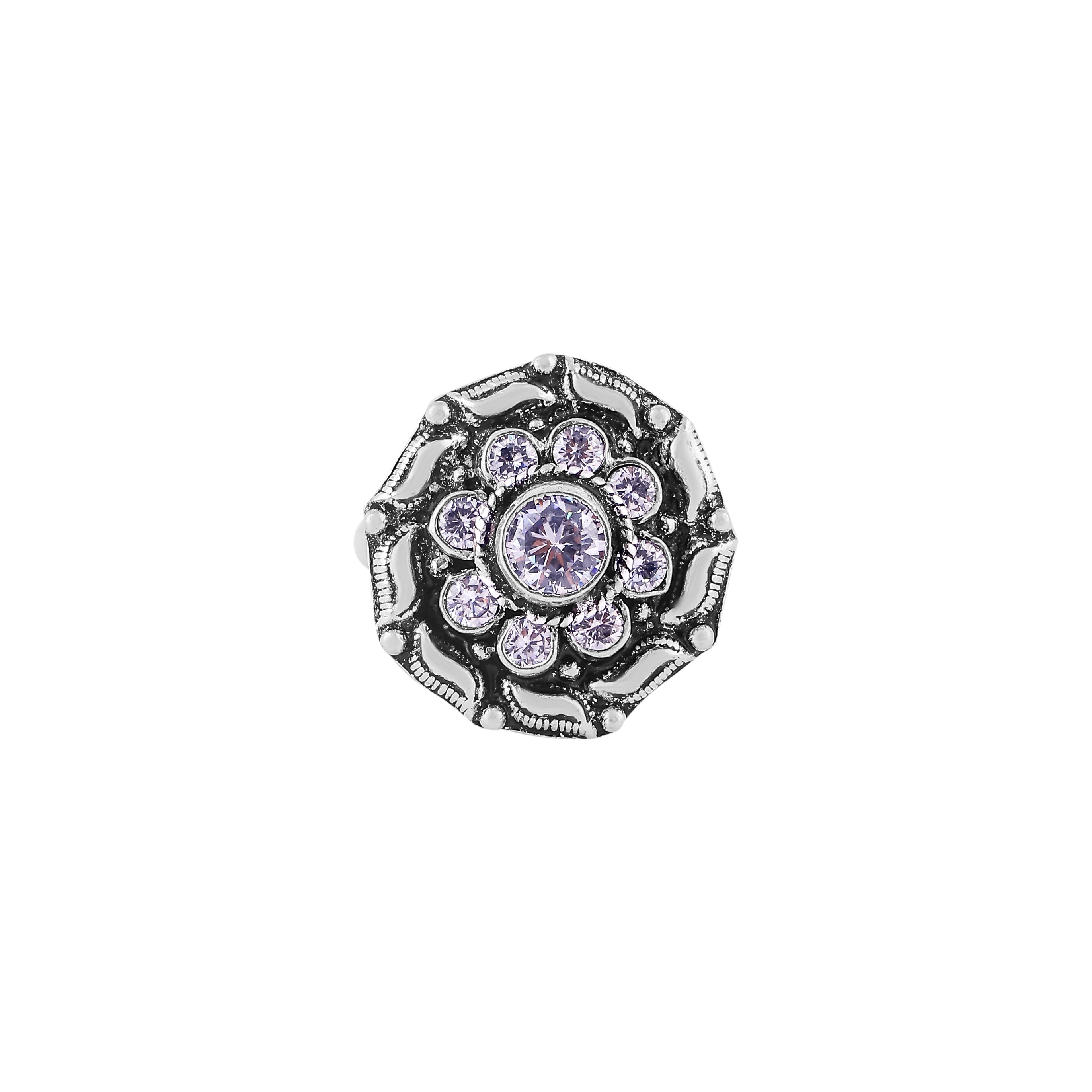 Antique Style Floral Gemstone Silver Ring for her