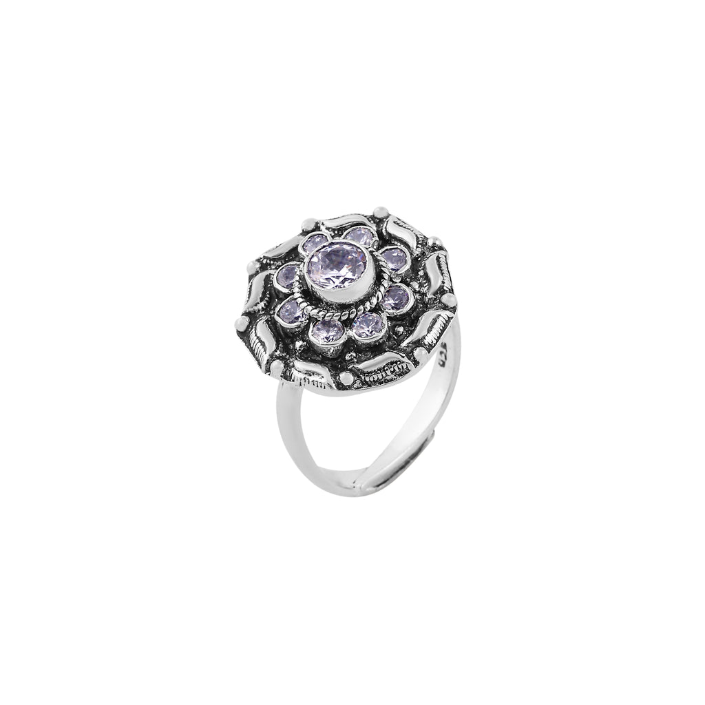 Antique Style Floral Gemstone Silver Ring for her