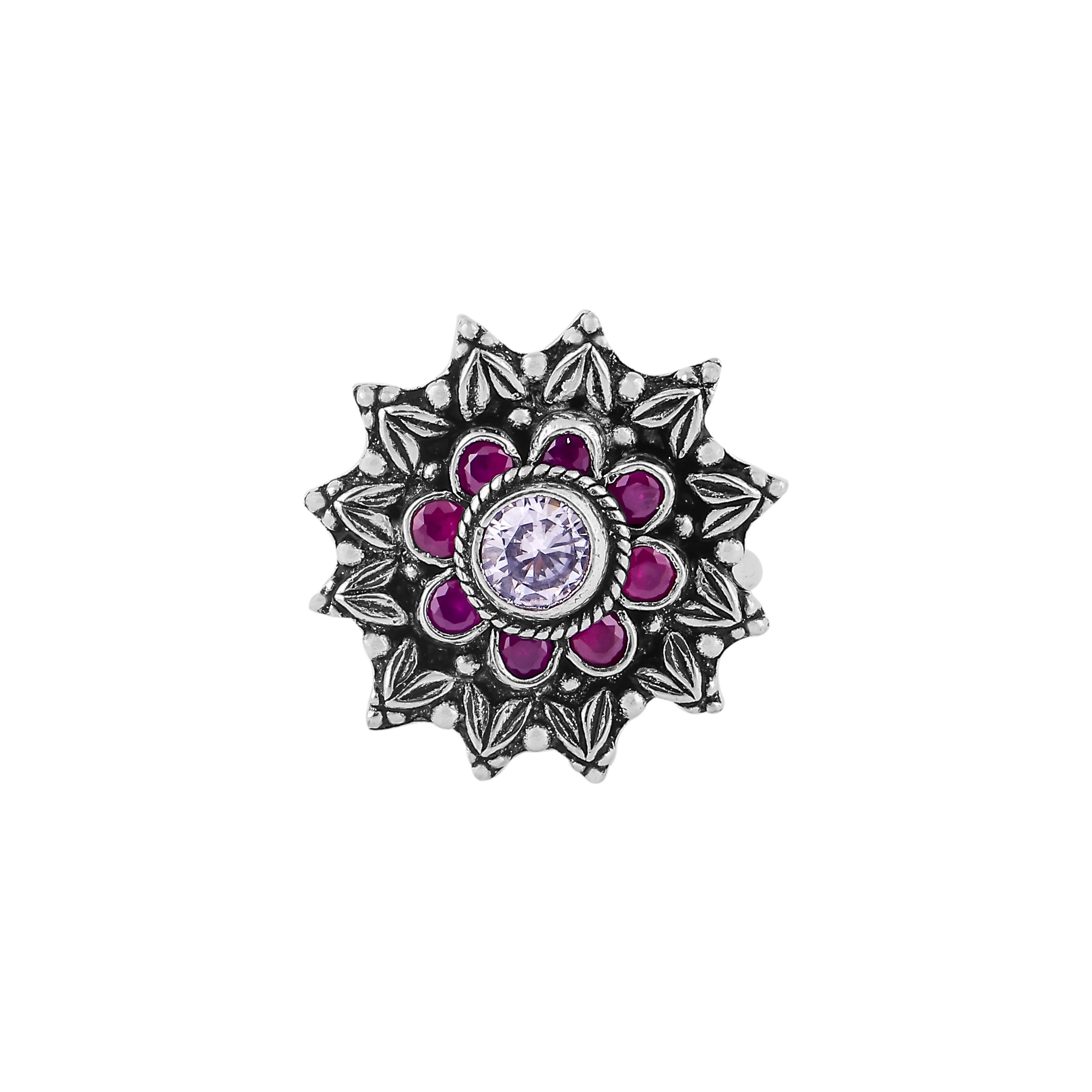 Floral  Oxidized Silver Ring for her