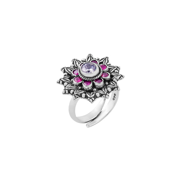Floral  Oxidized Silver Ring for her
