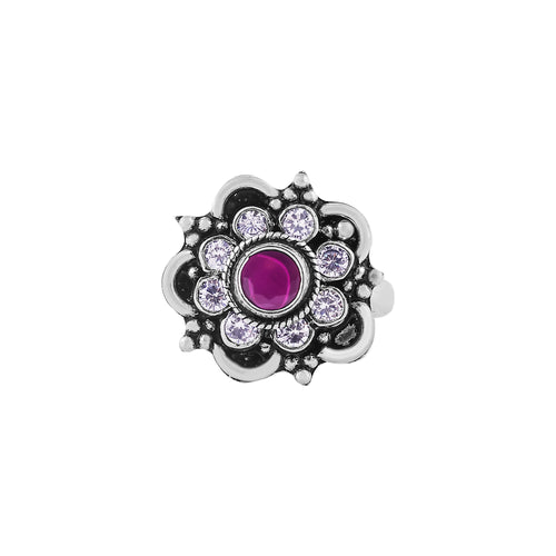 Floral Gemstone Oxidized Silver Ring for her