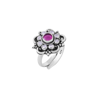 Floral Gemstone Oxidized Silver Ring for her