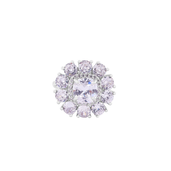 Radiant Cut CZ Floral Halo Silver Ring for her