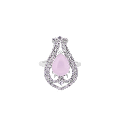 Pear-Shaped Pink Chalcedony and CZ Silver Ring for her