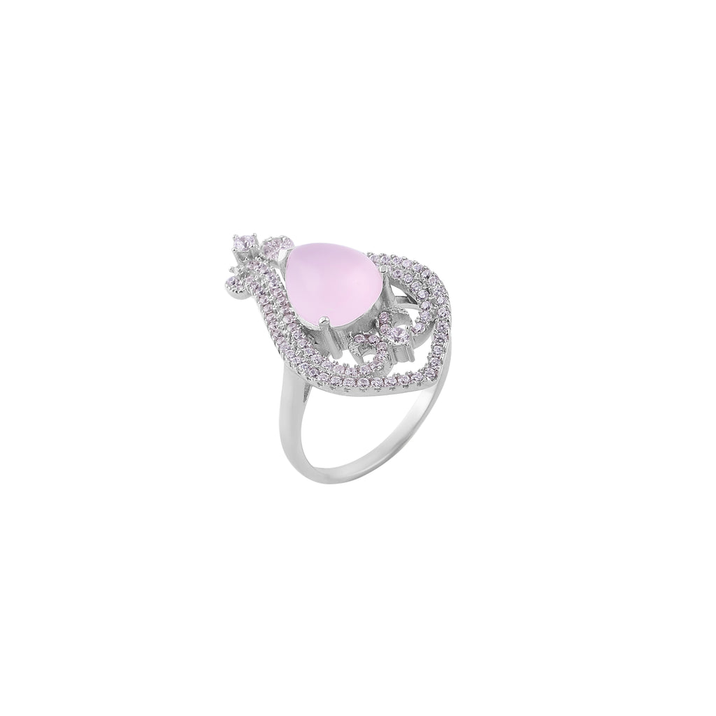 Pear-Shaped Pink Chalcedony and CZ Silver Ring for her