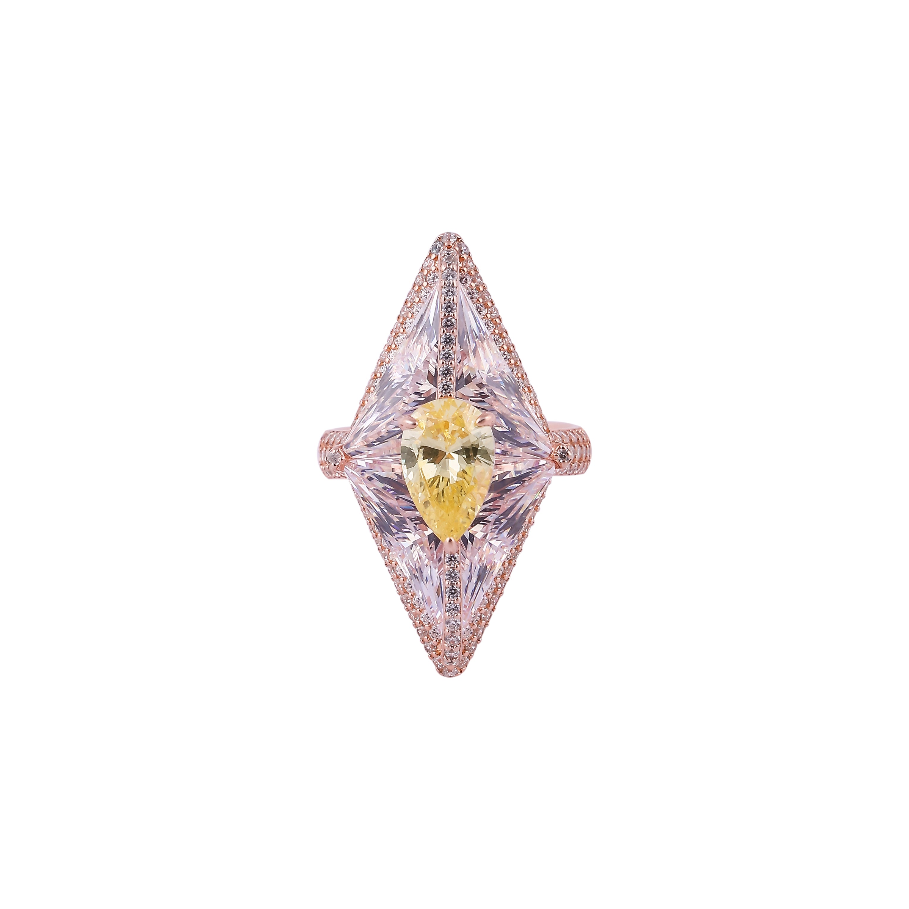 Kite-Shaped Yellow Gemstone and Pave Rose Gold Ring for her