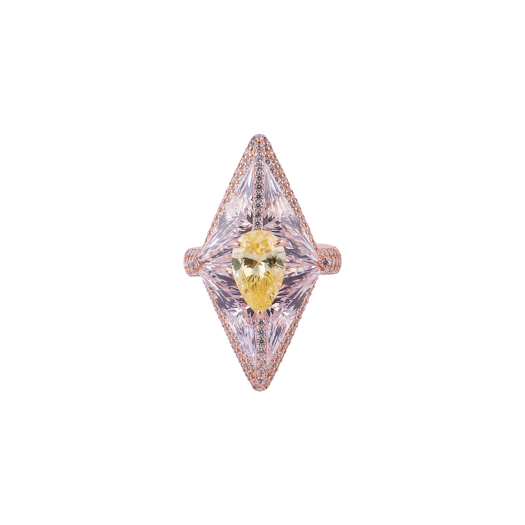 Kite-Shaped Yellow Gemstone and Pave Rose Gold Ring for her