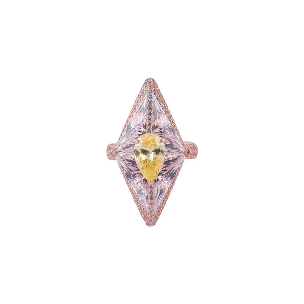 Kite-Shaped Yellow Gemstone and Pave Rose Gold Ring for her