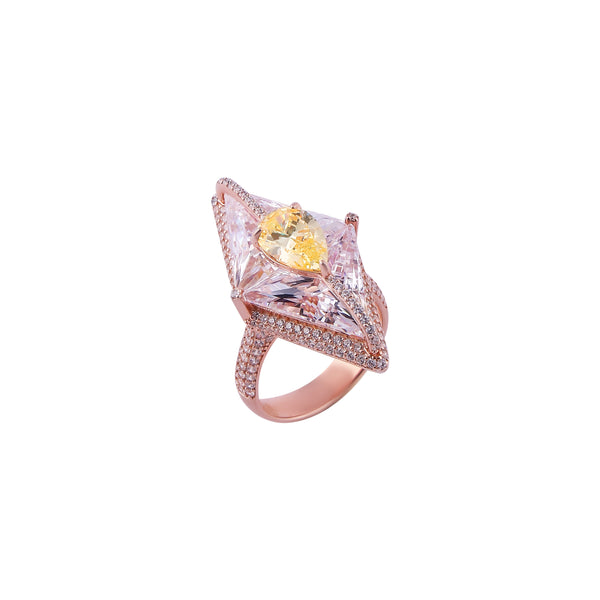 Kite-Shaped Yellow Gemstone and Pave Rose Gold Ring for her